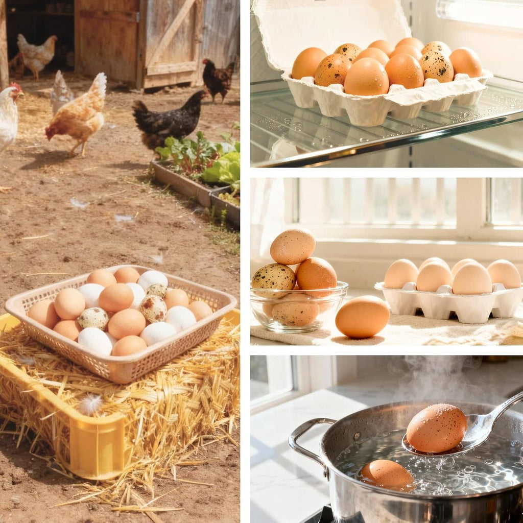 Egg trays and a pot with eggs, showing cleaning results