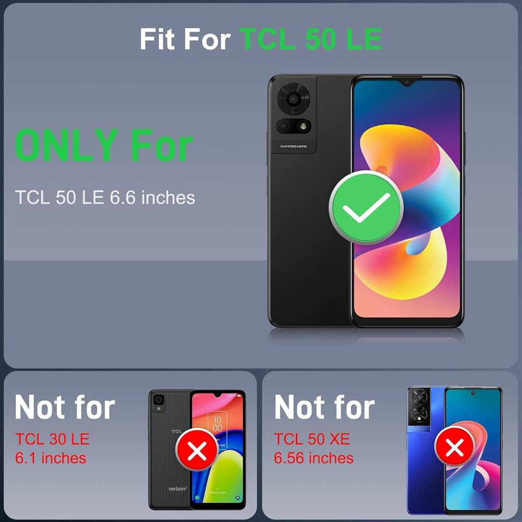 Black rugged phone case for TCL 50 LE, shown on a phone screen