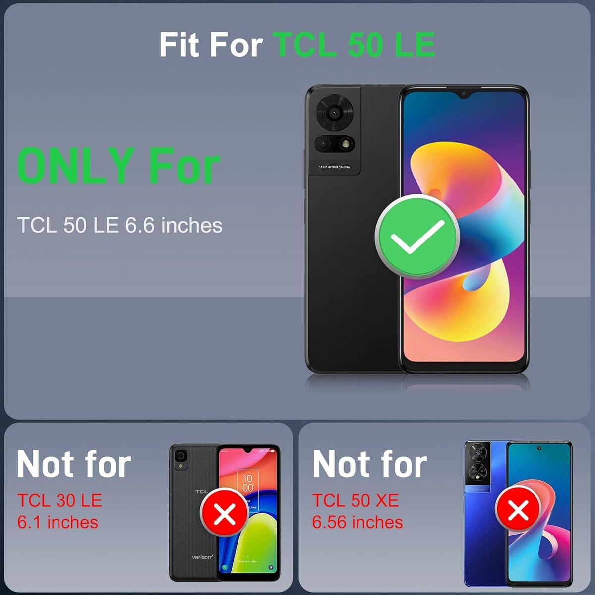 Black rugged phone case for TCL 50 LE, shown on a phone screen