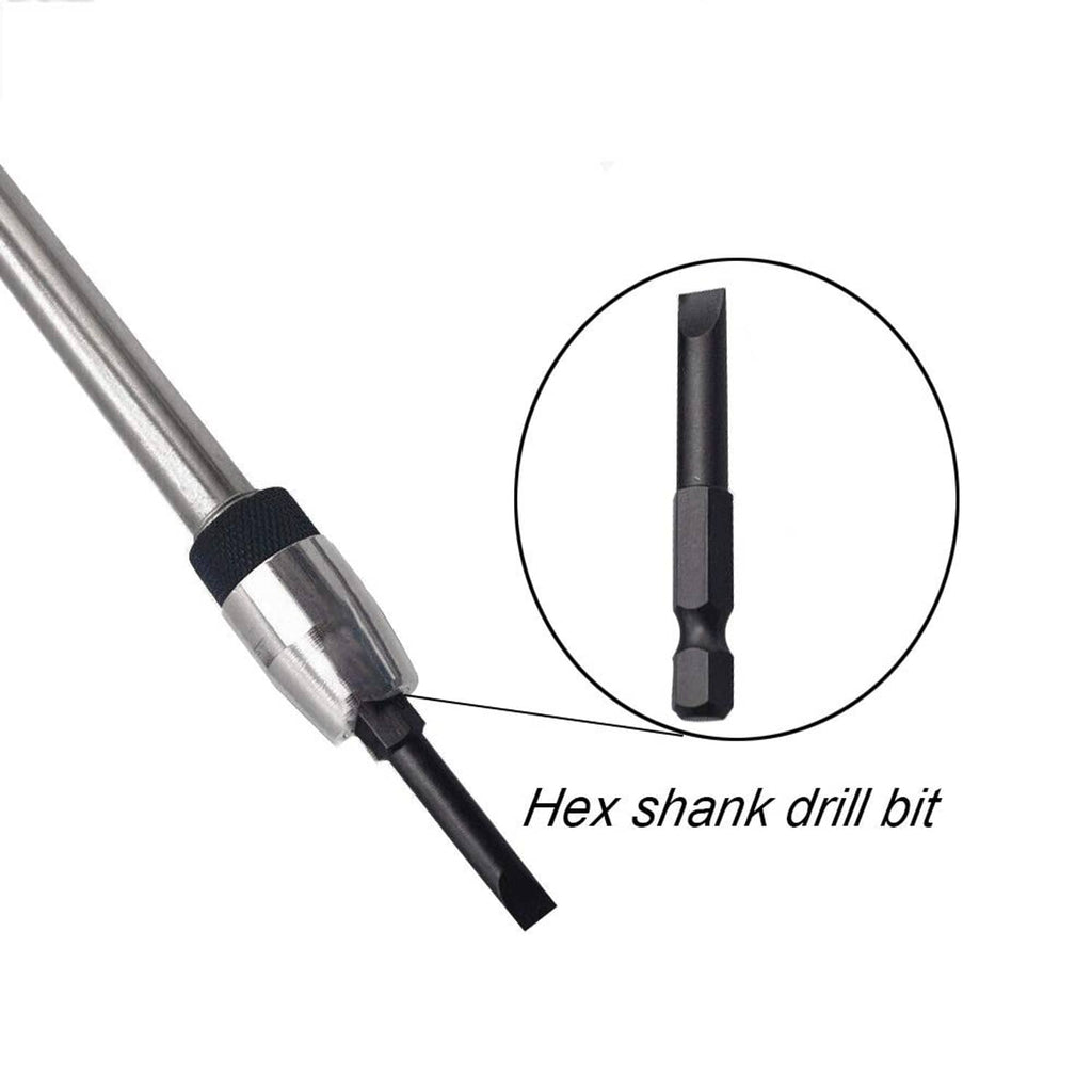 Bit holder extension holding a hex shank drill bit with black hex shank