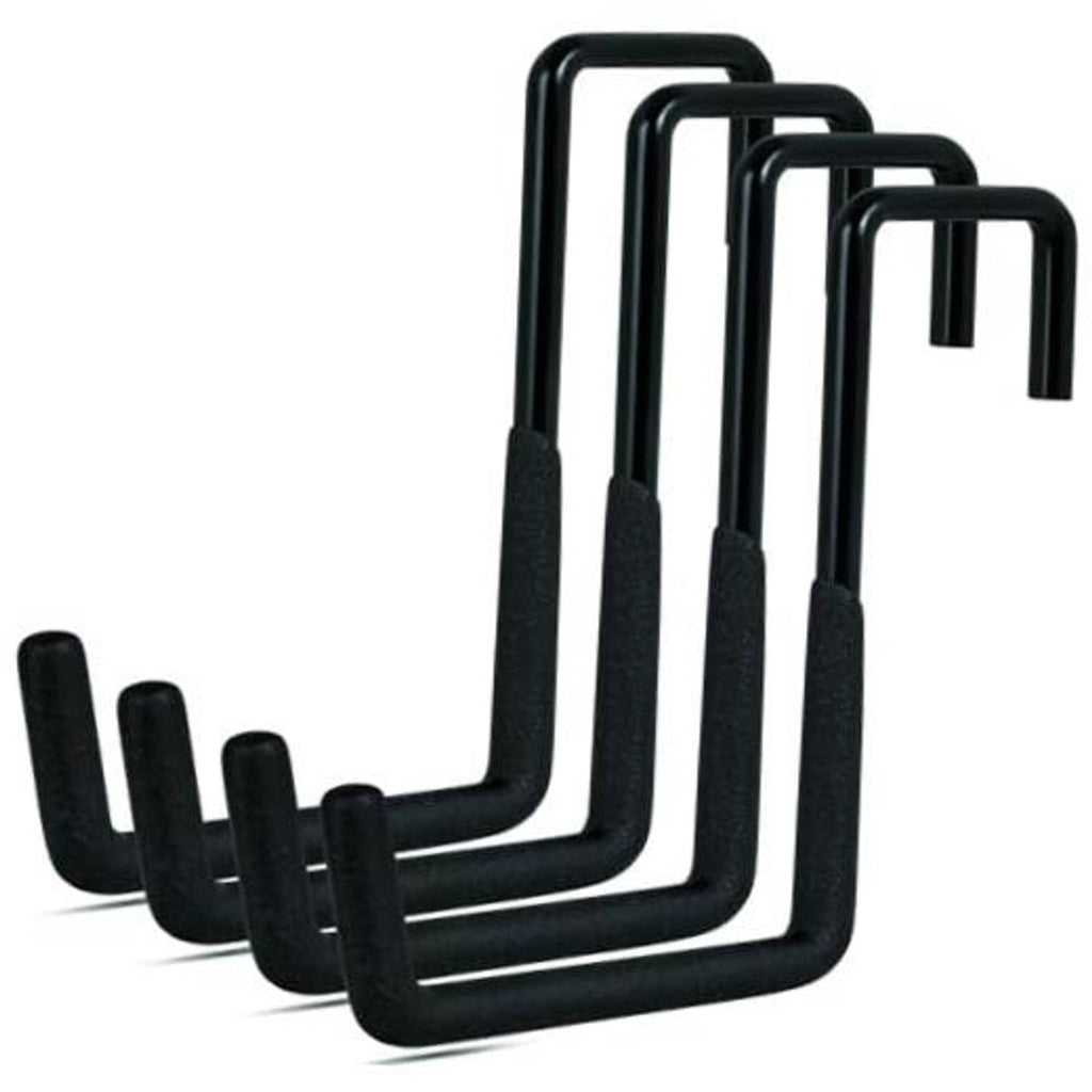 Set of four black U-shaped rafter hooks with textured protective coating