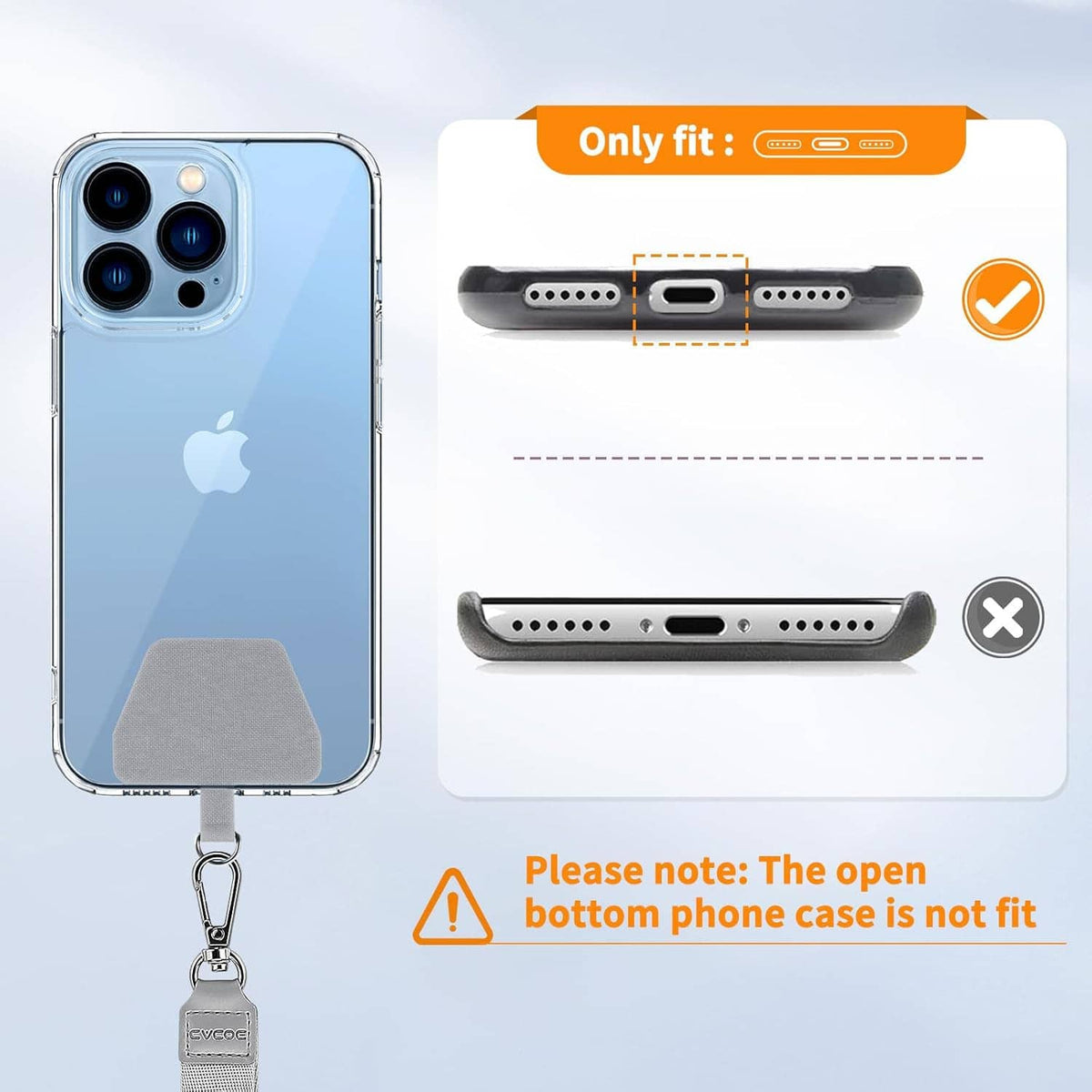 Phone lanyard case with adjustable strap and secure clip for phone attachment