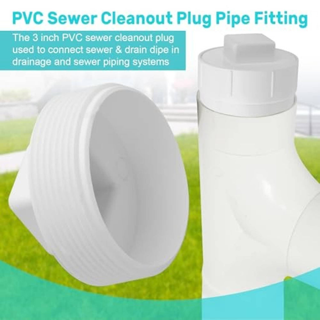 3-inch PVC sewer cleanout plug pipe fitting, white cap with opening