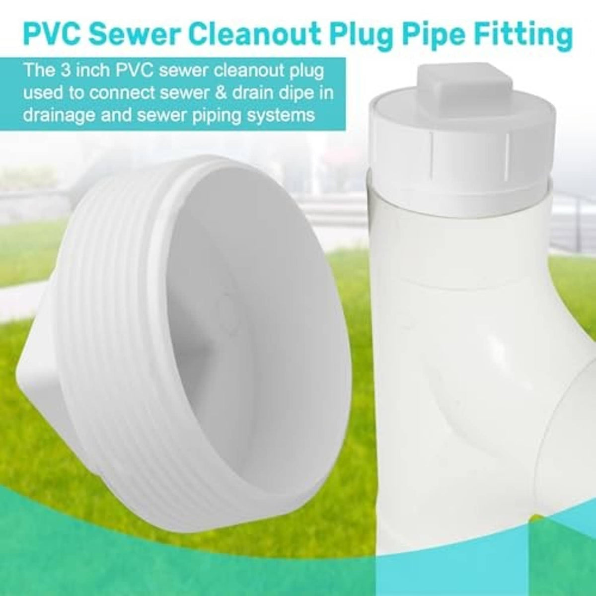 3-inch PVC sewer cleanout plug pipe fitting, white cap with opening