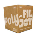 Brown cardboard box of Poly-fil polyester fiber fill with large logo print