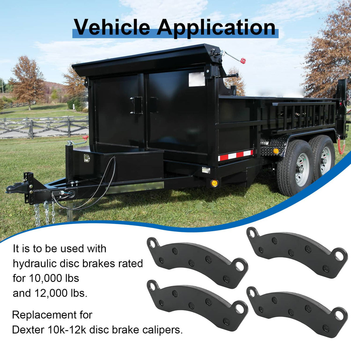 Trailer disc brake pad kit with four curved pads for hydraulic disc brakes