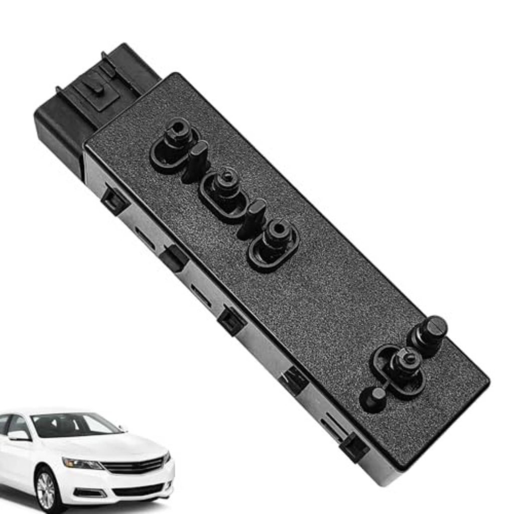 Power seat adjustment switch control panel, angled view with black knob switches