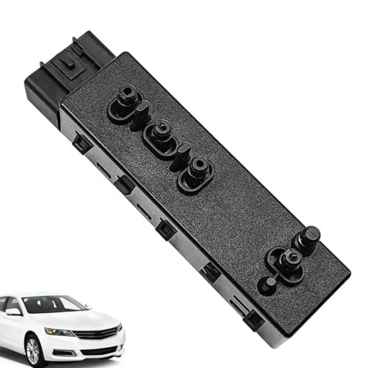 Power seat adjustment switch control panel, angled view with black knob switches