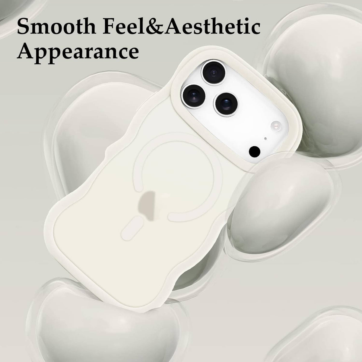 Stone cream phone case with smooth curved back and wavy sides