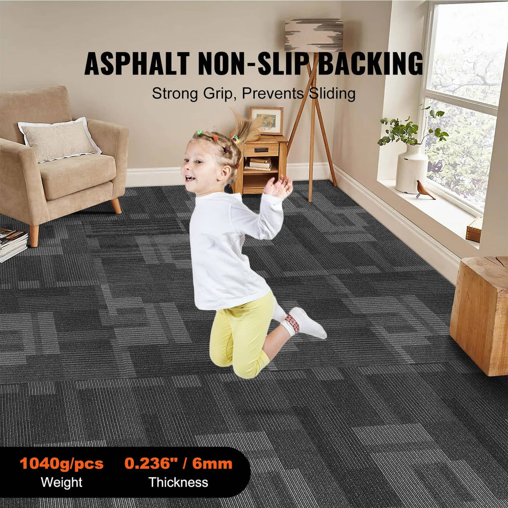 Mixed gray removable carpet tiles with non-slip backing for indoor floors