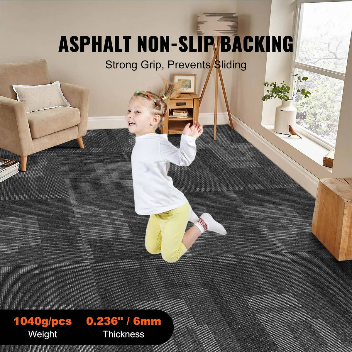 Mixed gray removable carpet tiles with non-slip backing for indoor floors
