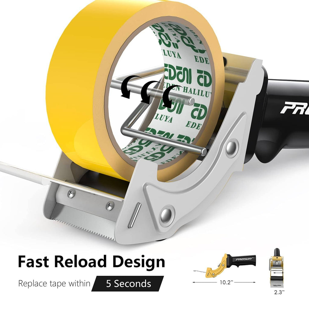 Prosun tape gun dispenser with a yellow tape roll mounted on the base