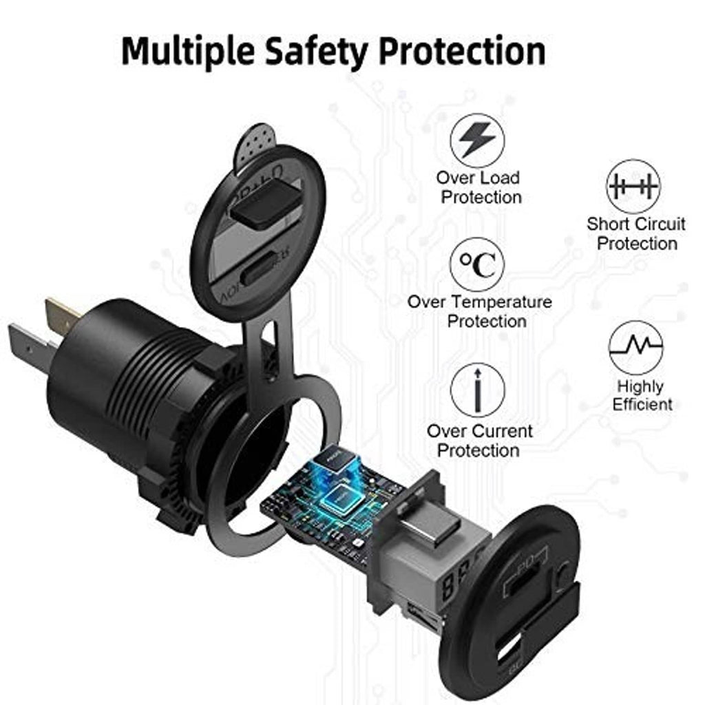 Black car USB charger socket with two ports and a compact mount