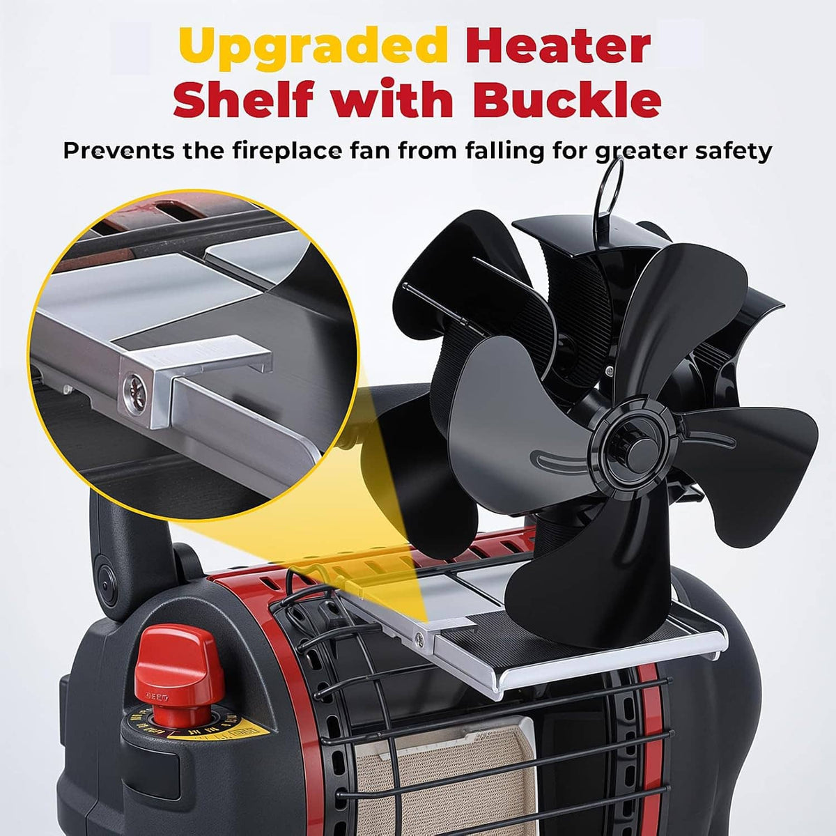 Fireplace fan bracket shelf with safety guard to prevent fan falling