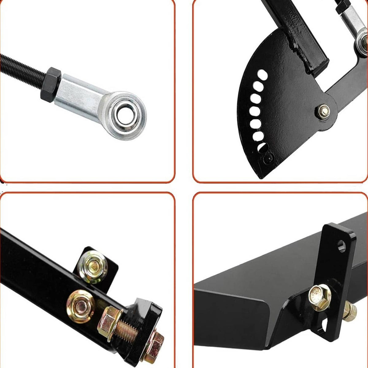 Chute blocker hardware close-up: threaded rod, bolts, and triangular guard mount