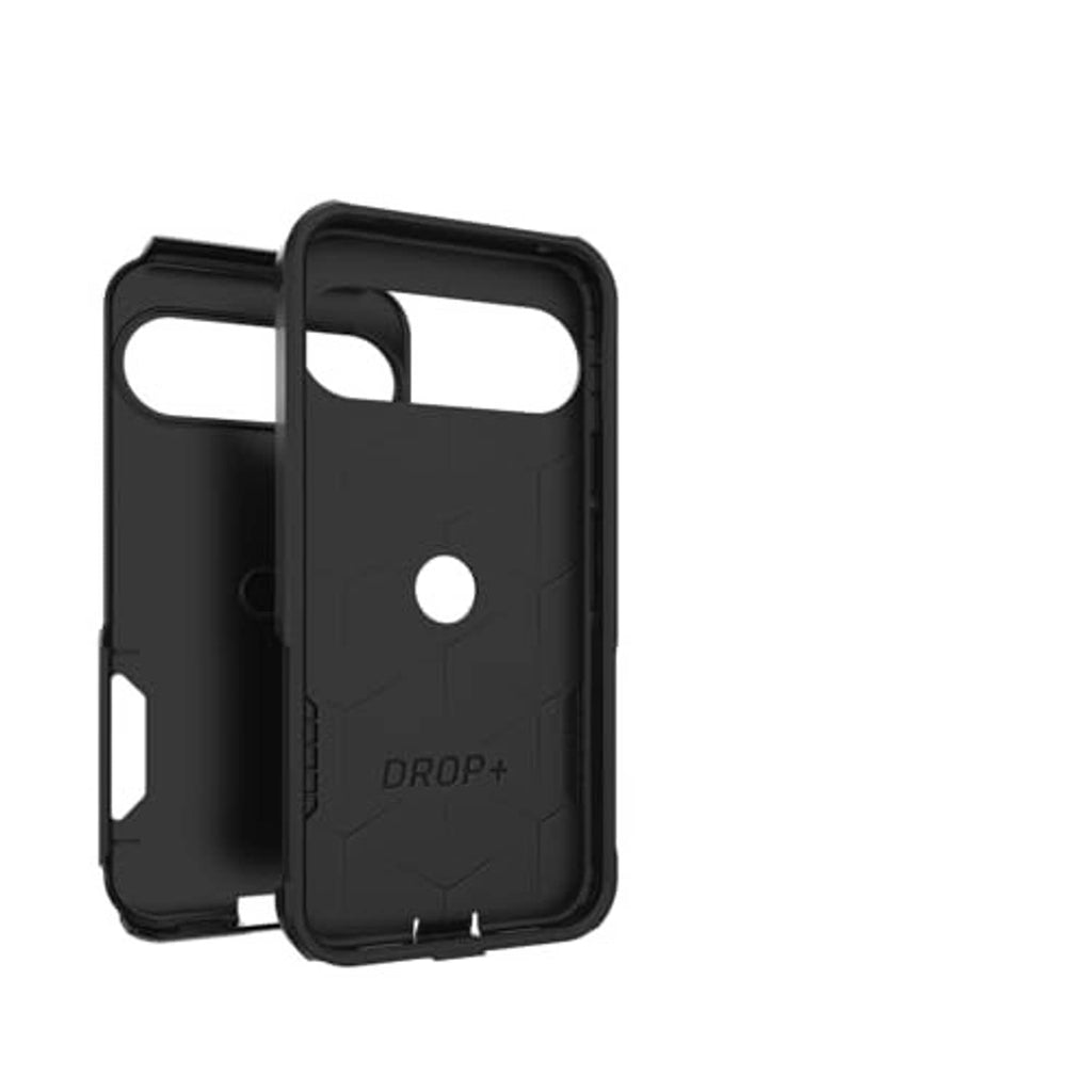 Two black OtterBox commuter cases with cutouts and DROP+ badge