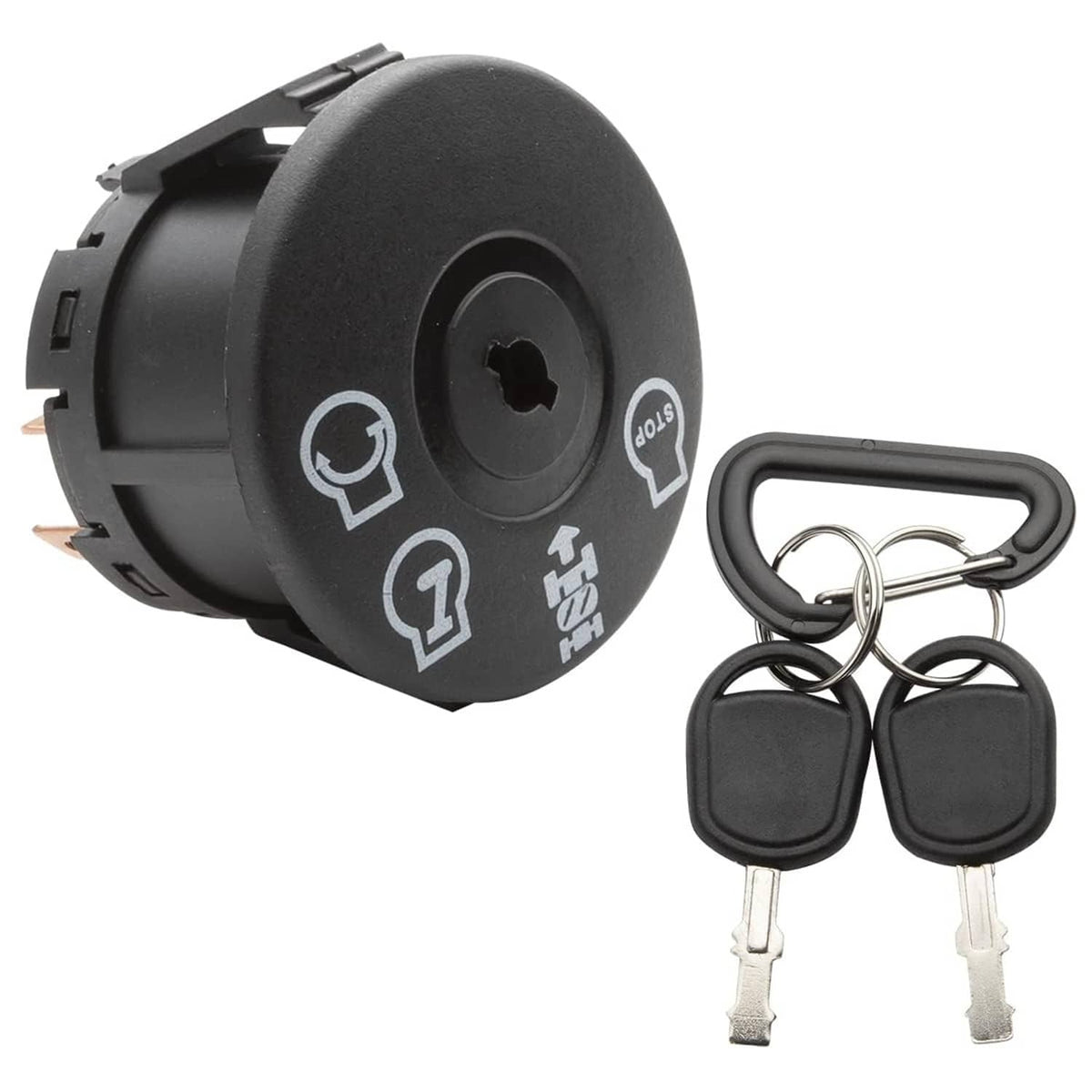 Black ignition starter switch with key cylinder and two metal key blades