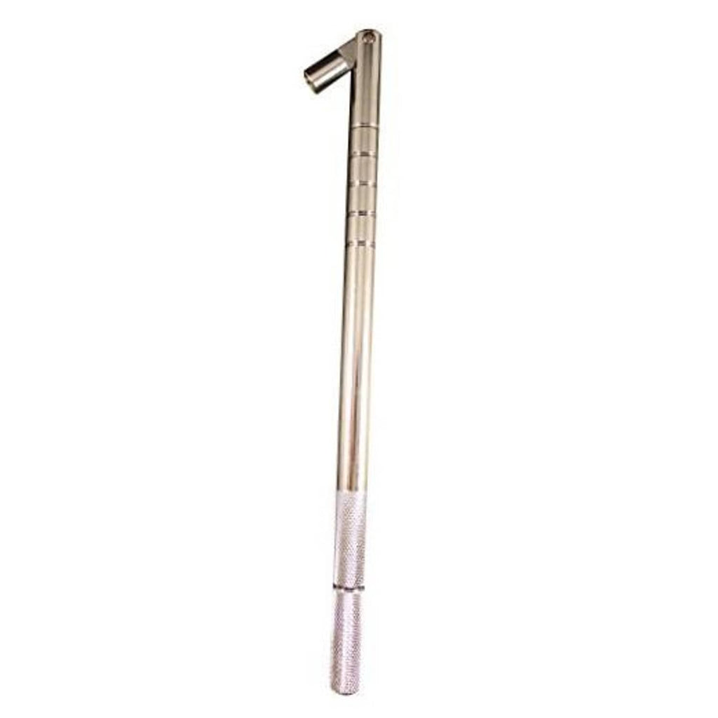 Metal valve insertion tool with textured grip and angled insertion head