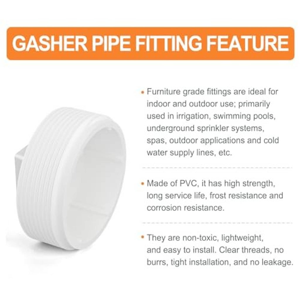 White PVC cleanout plug end cap adaptor, ribbed exterior and square center nut