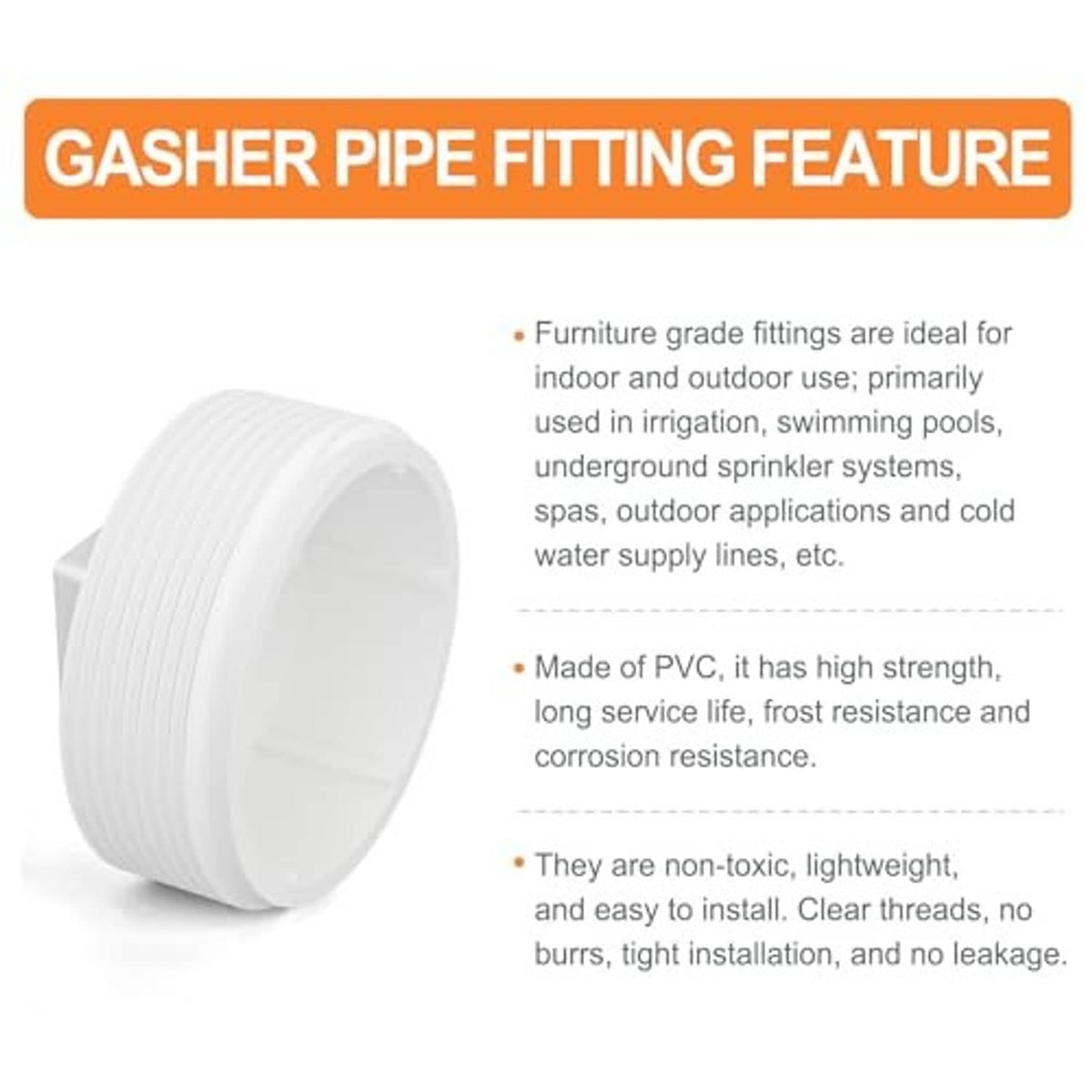 White PVC cleanout plug end cap adaptor, ribbed exterior and square center nut