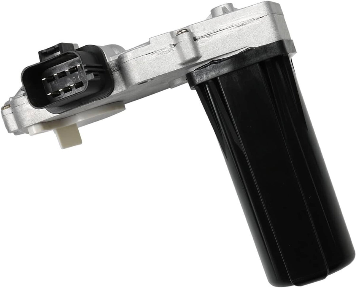 Transfer case shift actuator motor side view with black housing and rectangular plug