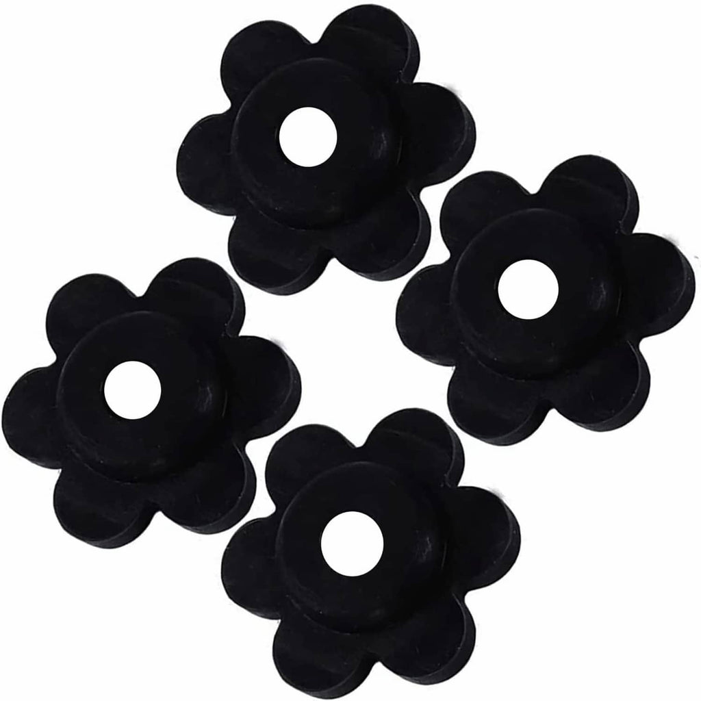 Black flower-shaped rubber garden flag stoppers with round center holes, set of four