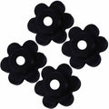 Black flower-shaped rubber garden flag stoppers with round center holes, set of four