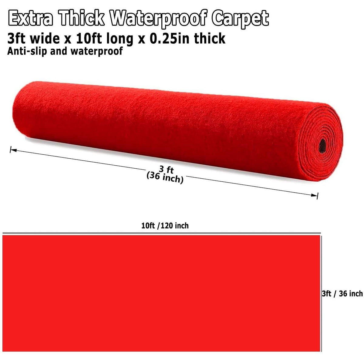 Red carpet runner rolled up and flat, extra thick pile for events