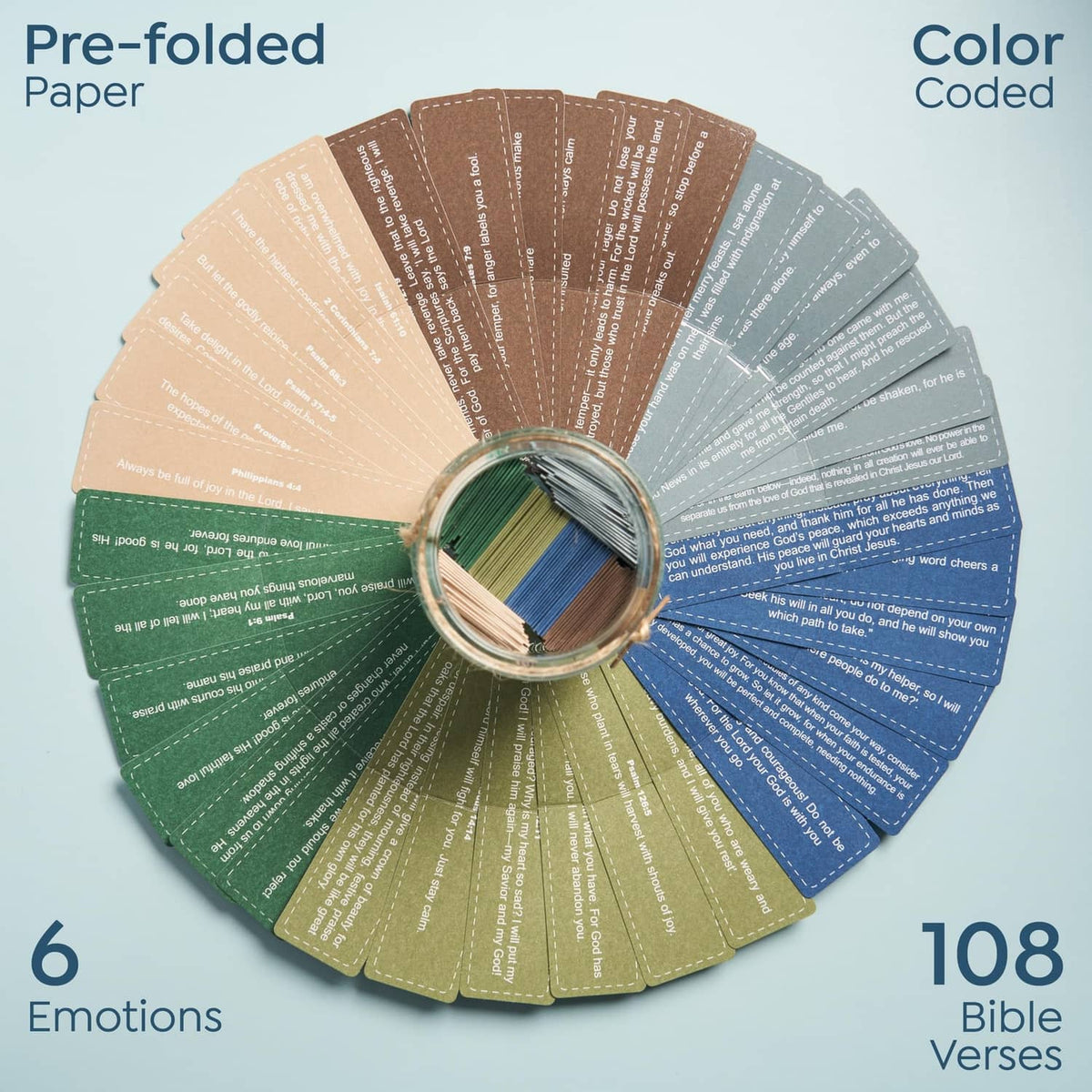 Color-coded Bible verse emotion card set with 108 verses, bundled in a ring.
