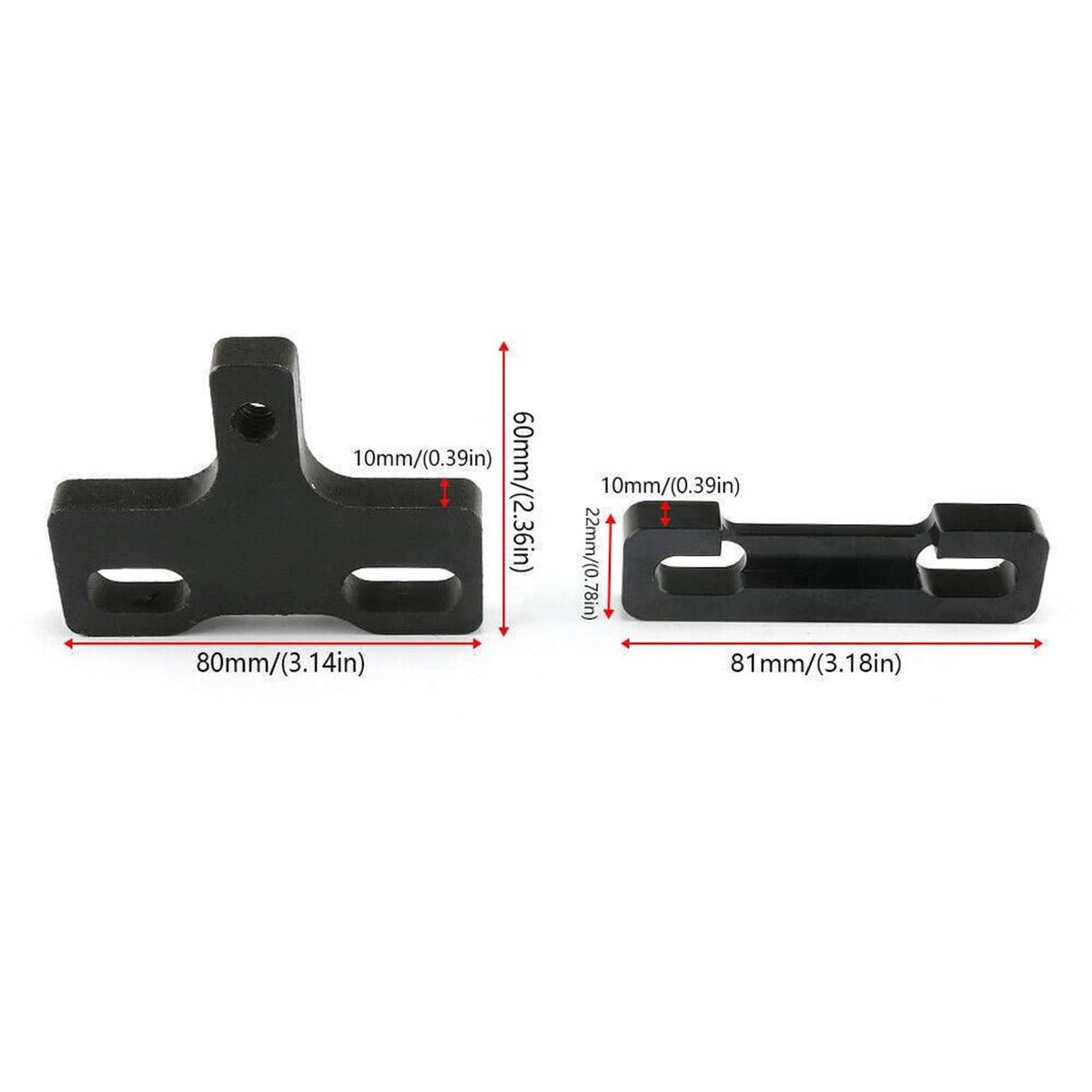 Black valve spring compressor bracket with bolt holes, with size dimensions shown