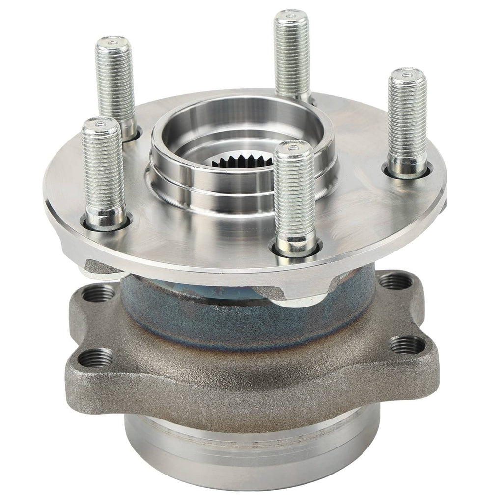 Rear wheel hub bearing with round steel hub, four studs, and central splined bore