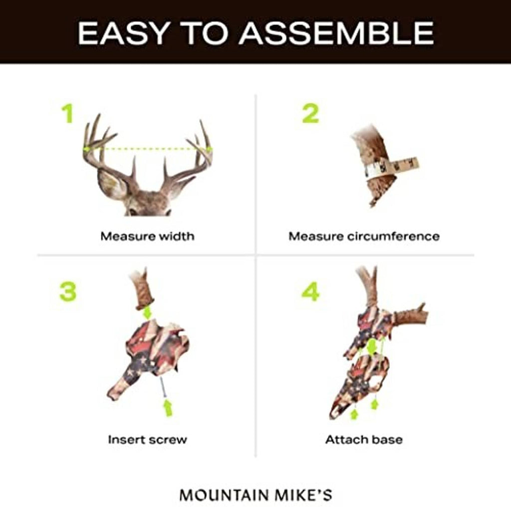 Patriotic deer skull mount kit showing base and screw attachment for assembly