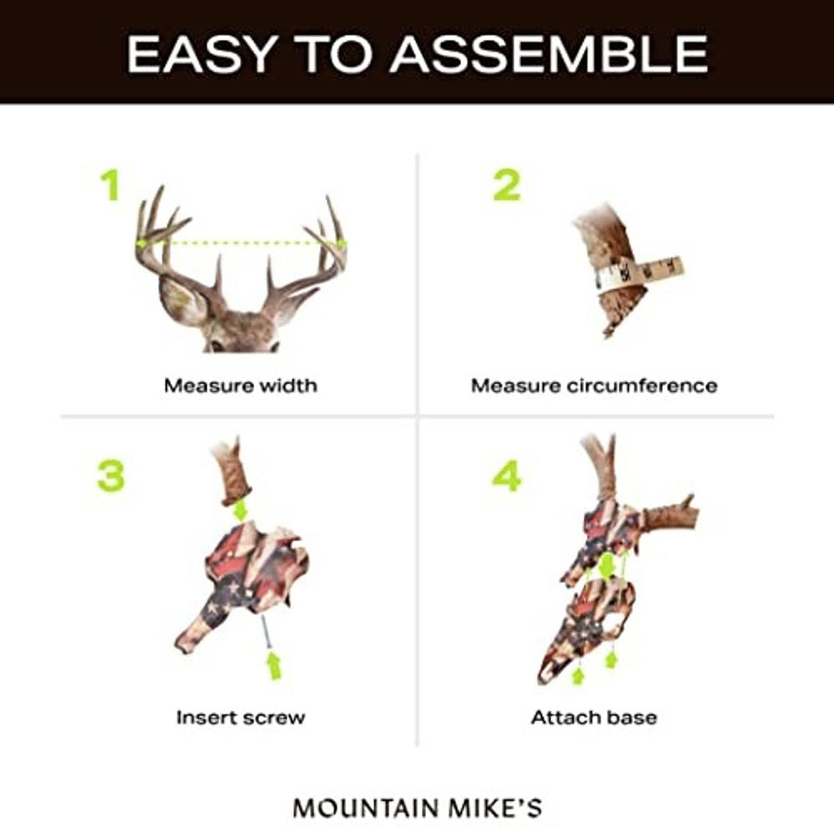 Patriotic deer skull mount kit showing base and screw attachment for assembly