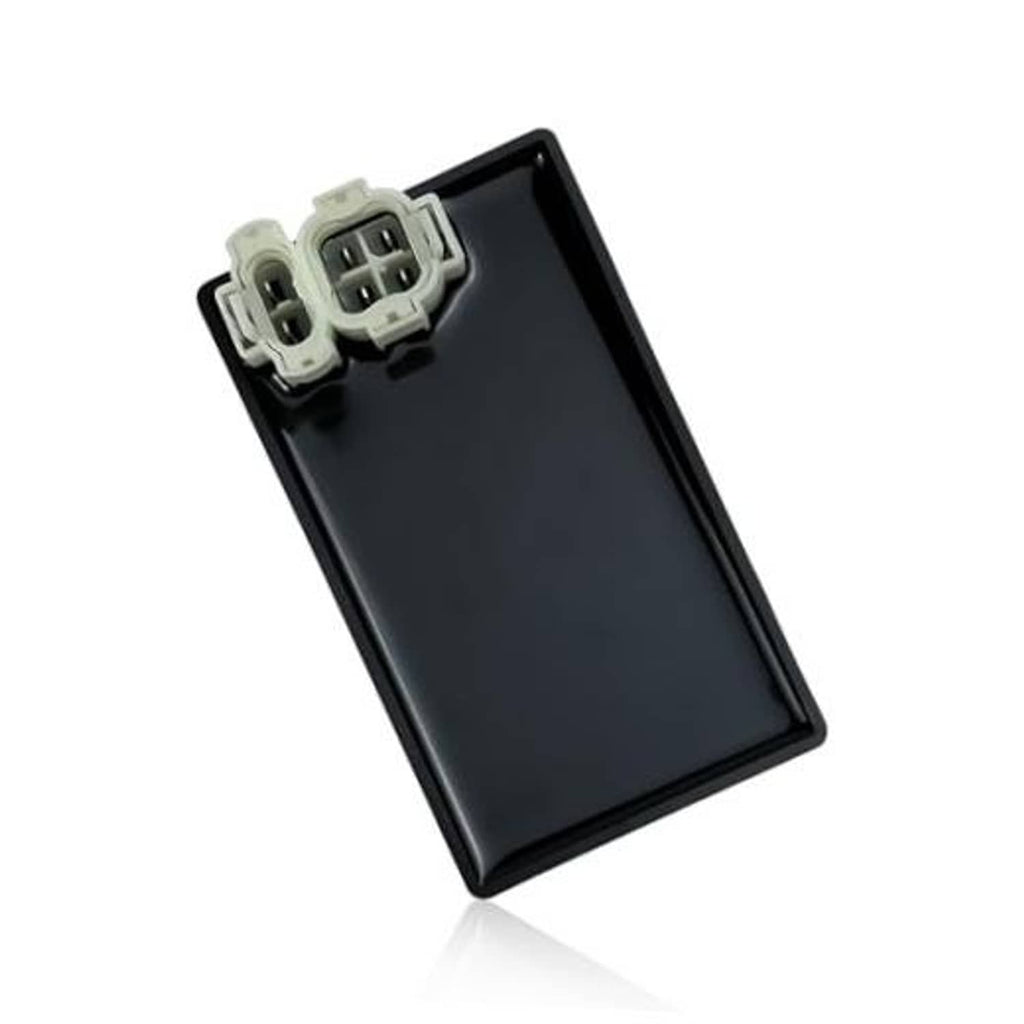 Black ignition CDI module box with two white electrical connectors