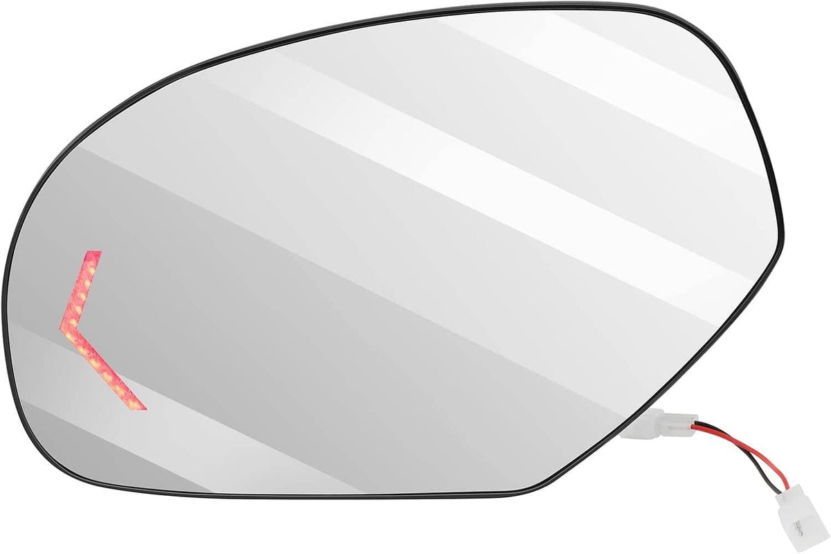 Heated signal mirror glass with red LED arrow and side wiring connector