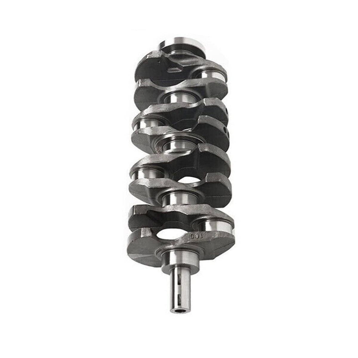 Engine crankshaft assembly with journals, silver metal with dark gray accents