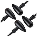 Set of four universal motorcycle turn signal lights with black bullet housings and wires