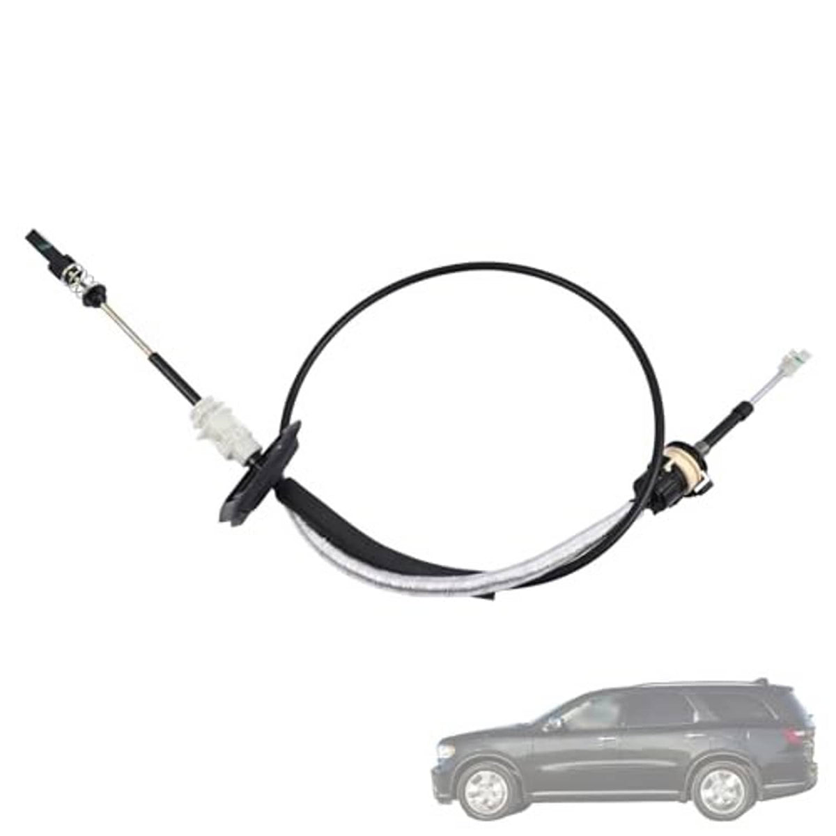 Transmission shift control cable with centered loop and two connector ends