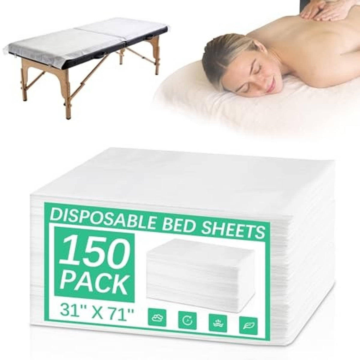 Disposable massage table sheets pack, non-woven white, 150 count