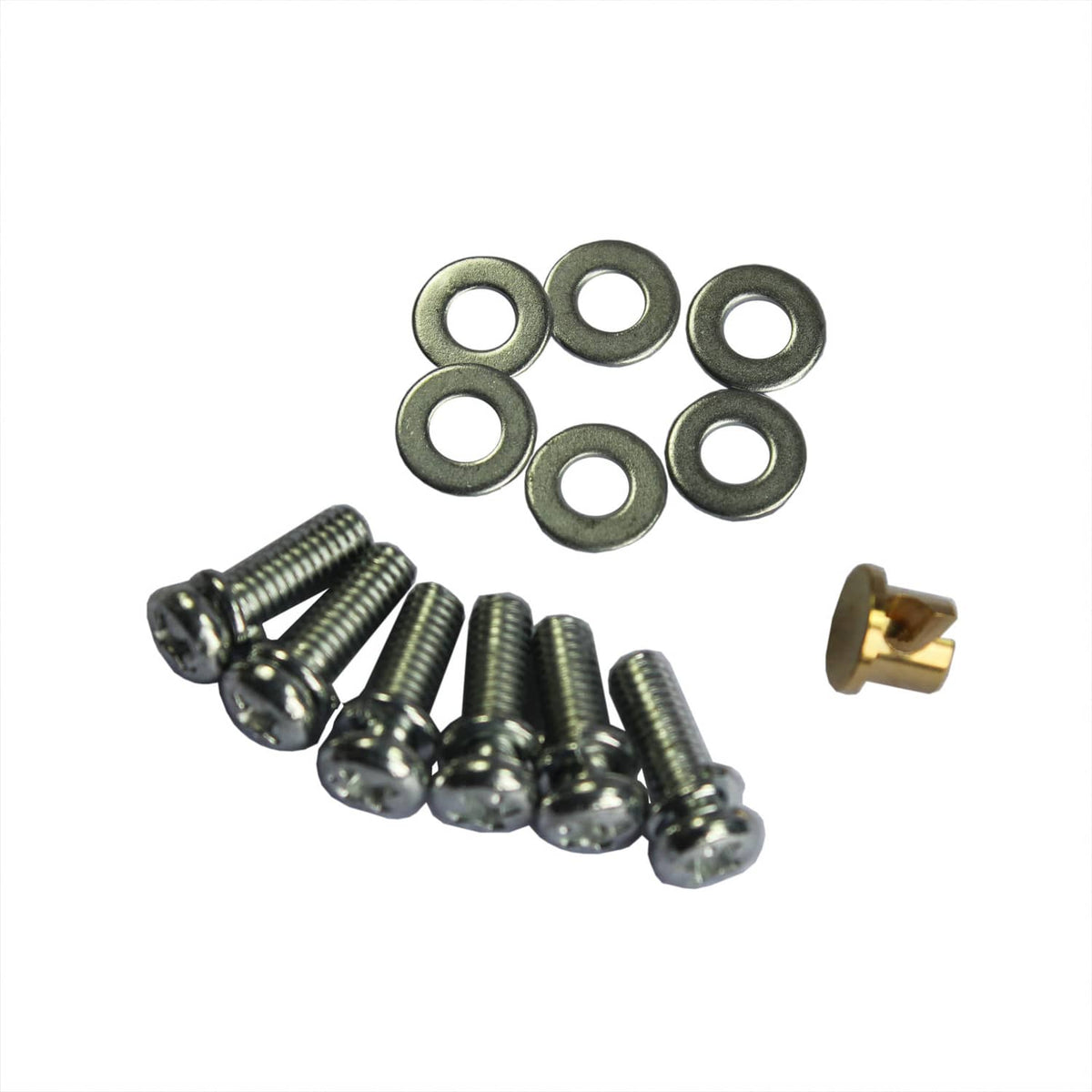 Carburetor hardware pack with washers, screws, and small brass fitting