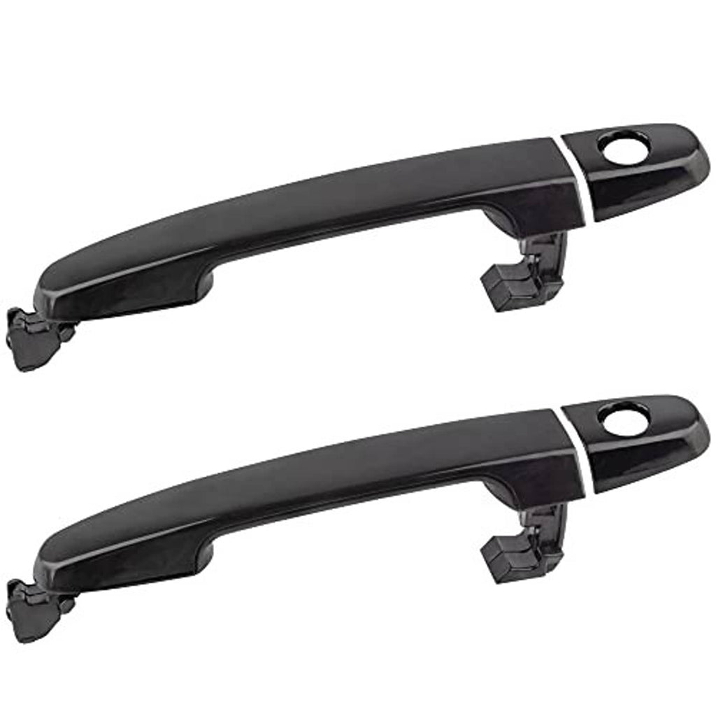 Pair of black exterior door handles with keyhole openings and mounting points