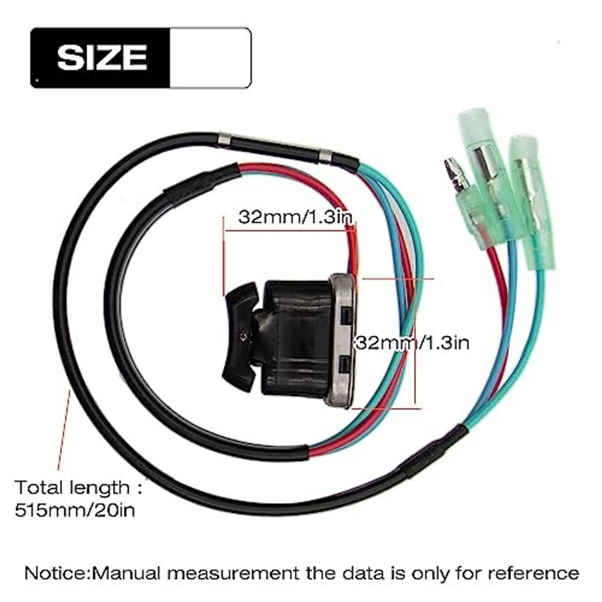 Tilt trim switch wiring harness with black switch module and long coiled cable