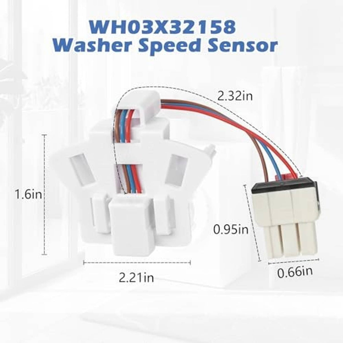 Washer speed sensor with white plastic housing and colored wiring leads