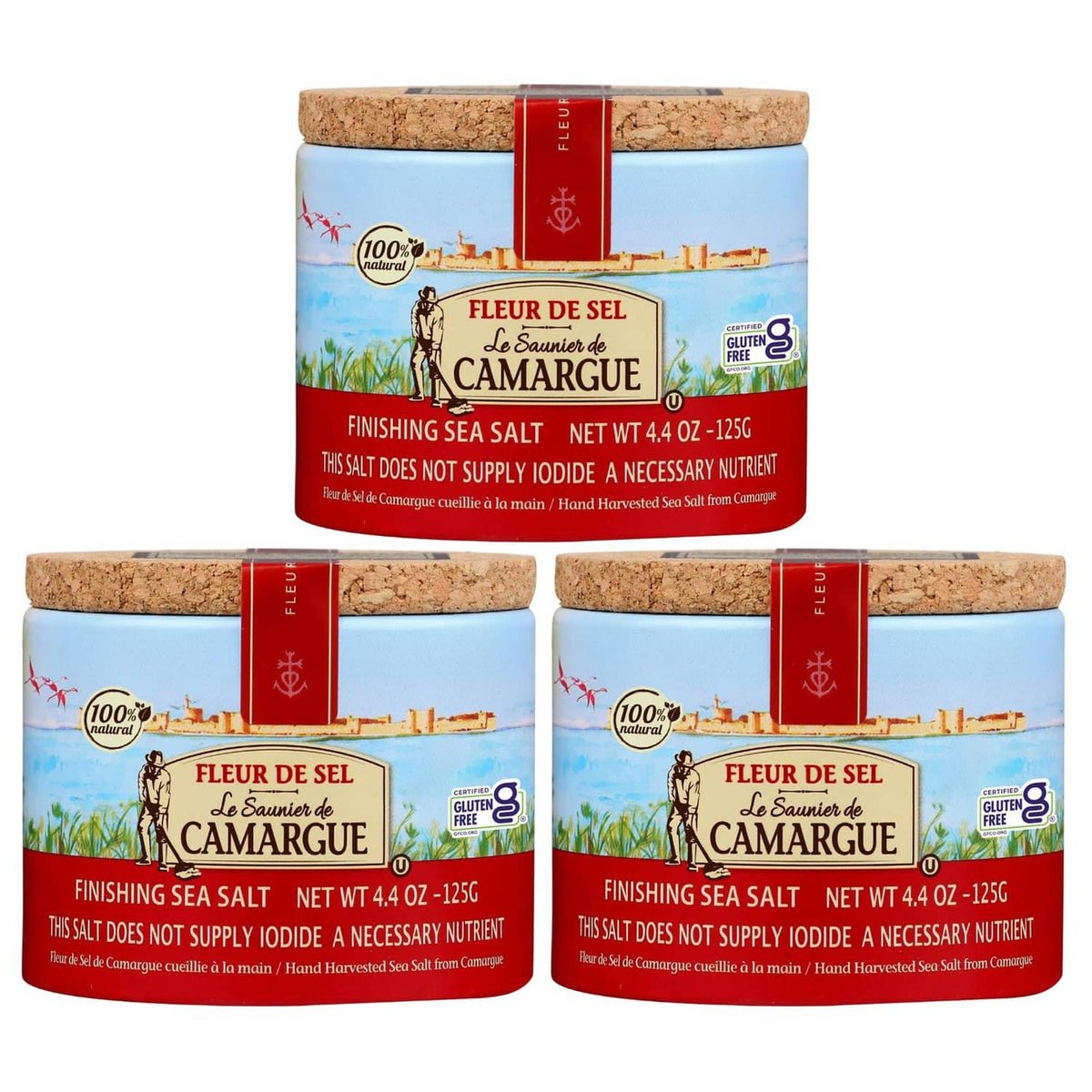 Fleur de sel finishing sea salt jars with cork lids (4-pack)
