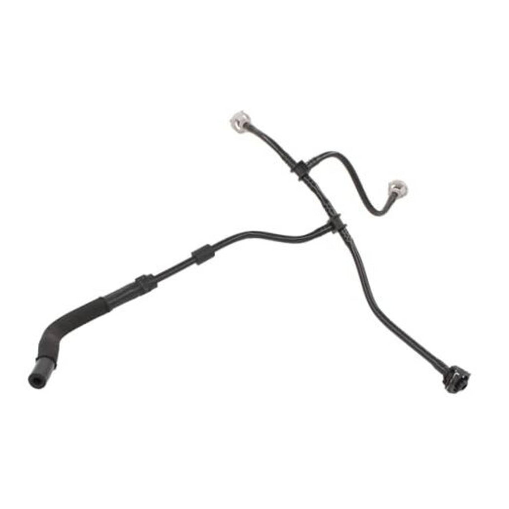Coolant expansion tank hose assembly with clamps and metal fittings