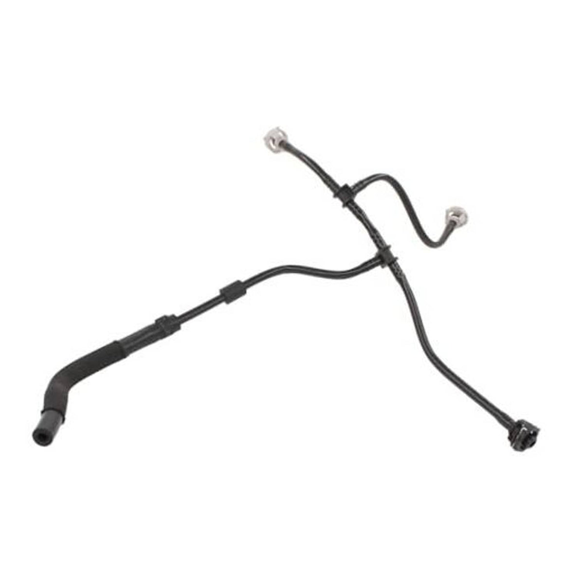 Coolant expansion tank hose assembly with clamps and metal fittings