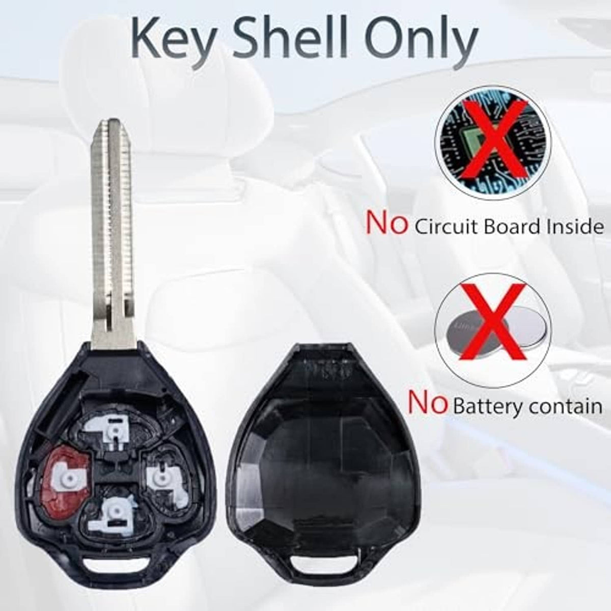 Key fob shell only: open black casing with metal blade, no circuit board