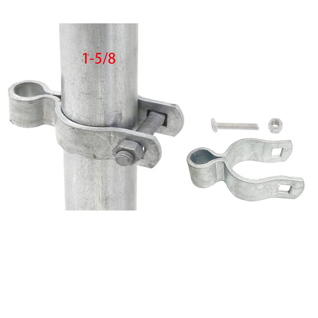 Galvanized gate post hinge clamp for chain link fence post, with screws, 2-pack.