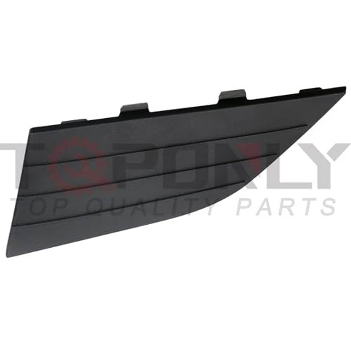Left driver side bumper grille trim cover panel, dark black, angled view with tabs