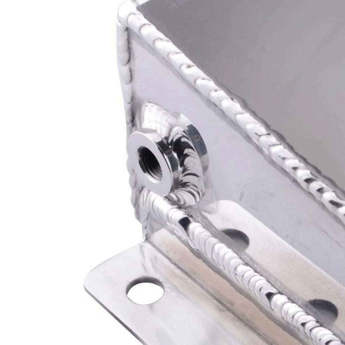 Aluminum reservoir outlet bracket and threaded port detail